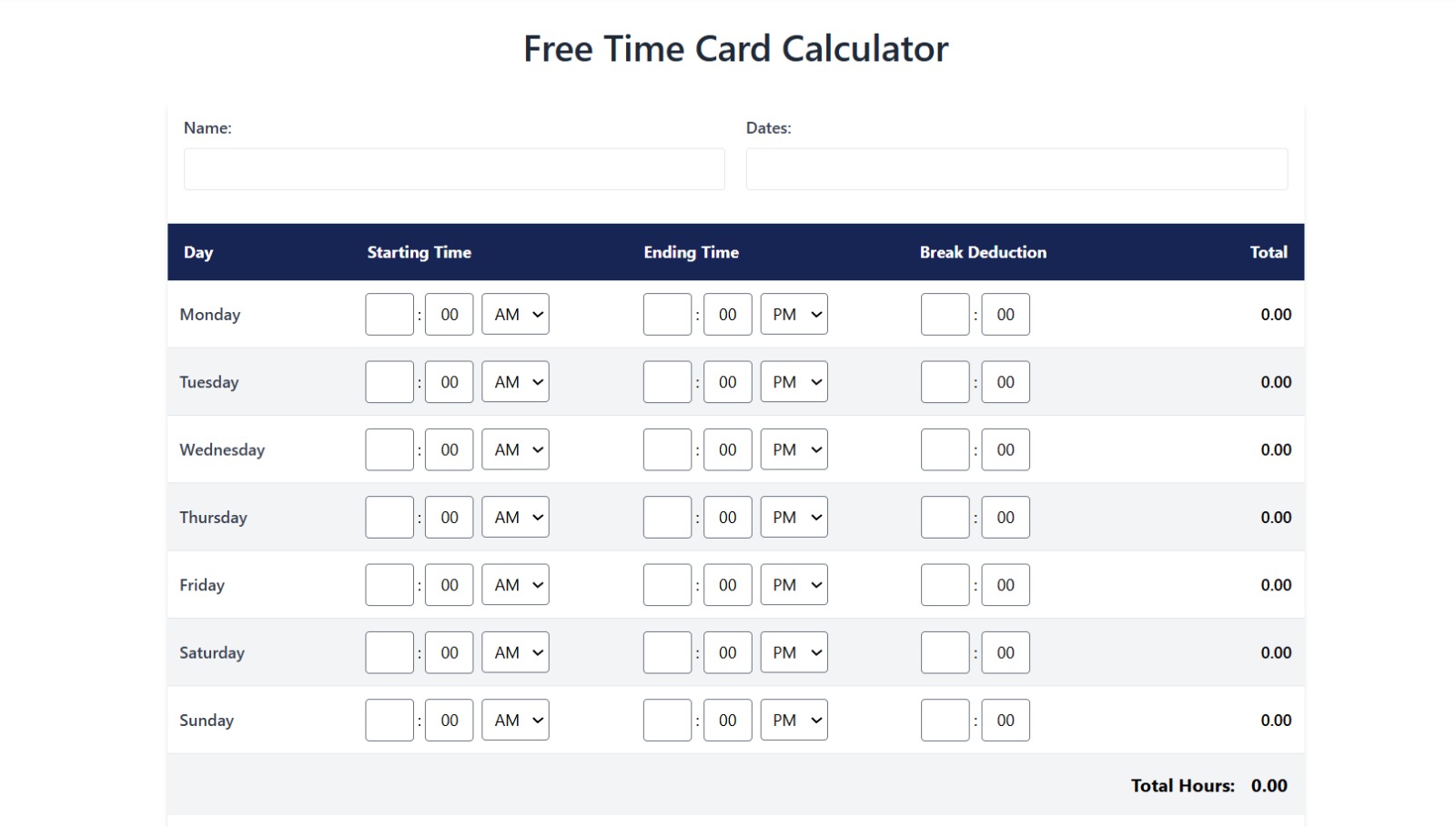 Time Card Calculator - Product Image