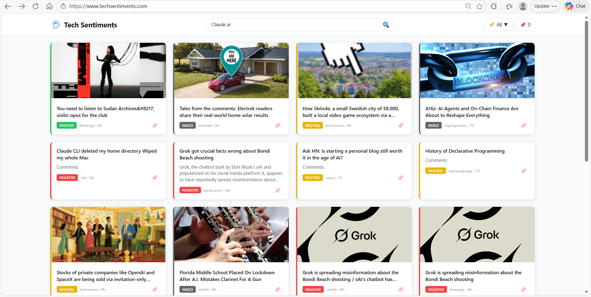 Tech Sentiments - AI-powered tech news with real-time sentiment analysis - Product Image